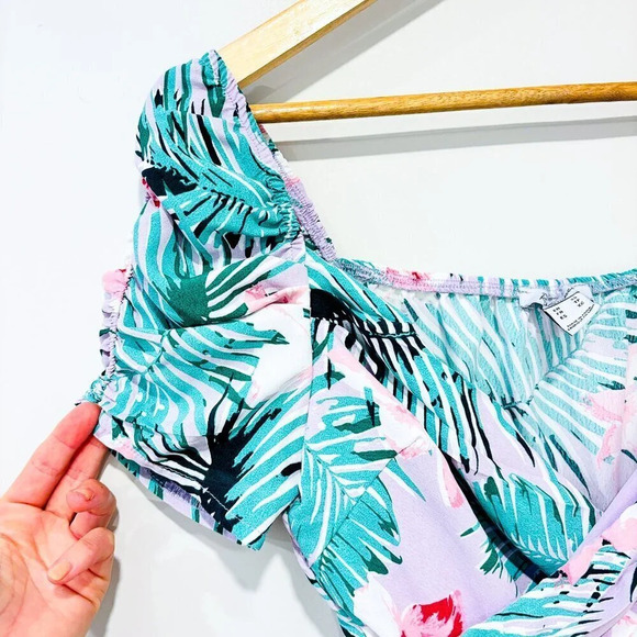 REVAMPED Palm print floral dress | Ruffle hem summer mini | X-Small * - Picture 3 of 9